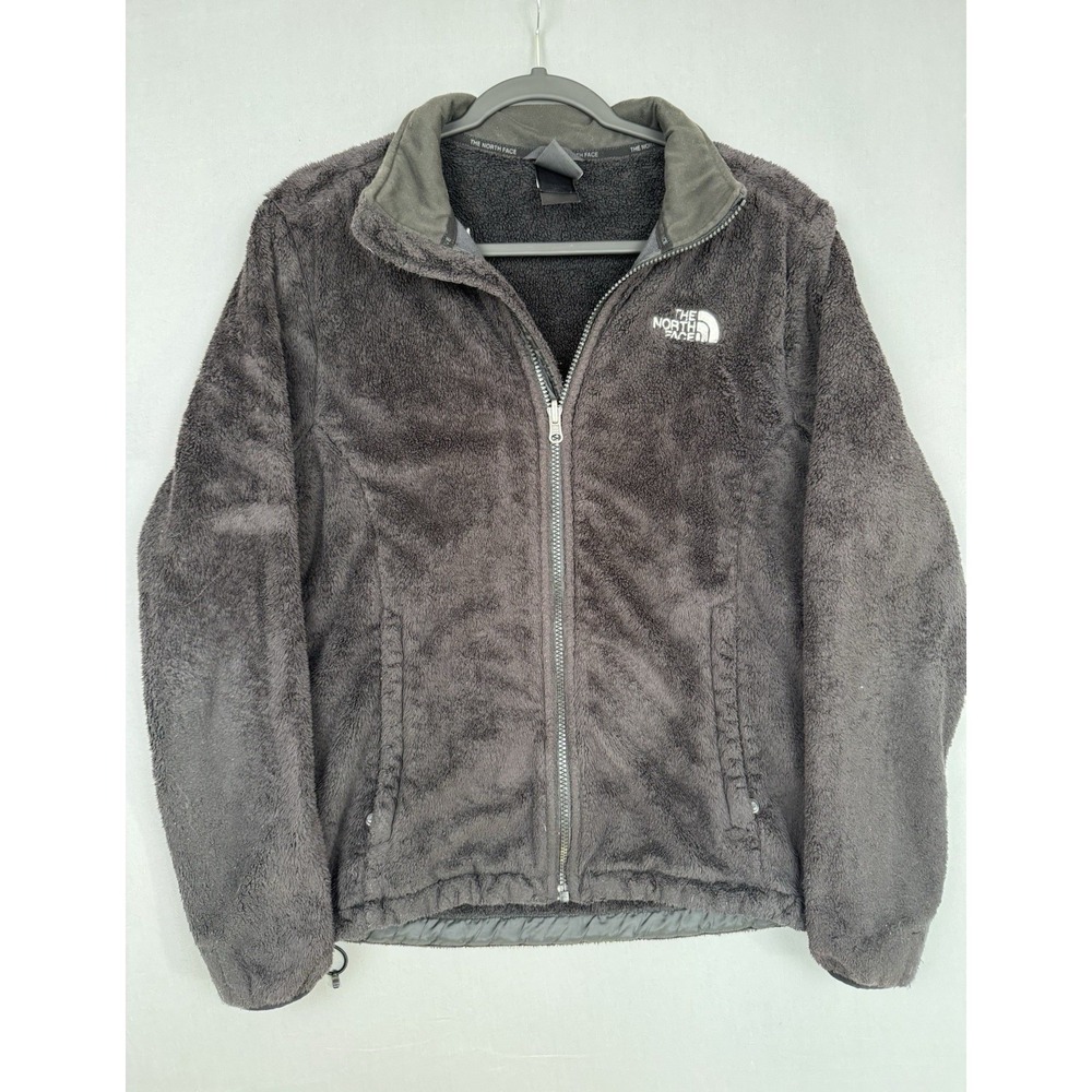 The North Face Jacket Womens Medium M Fuzzy Fleece Full Zip Black Faux Fur Coat